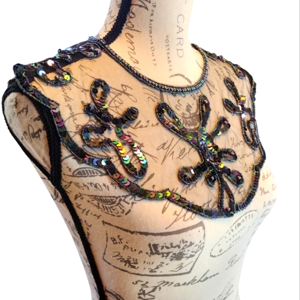 Vintage Black Beaded Iridescent  Collar